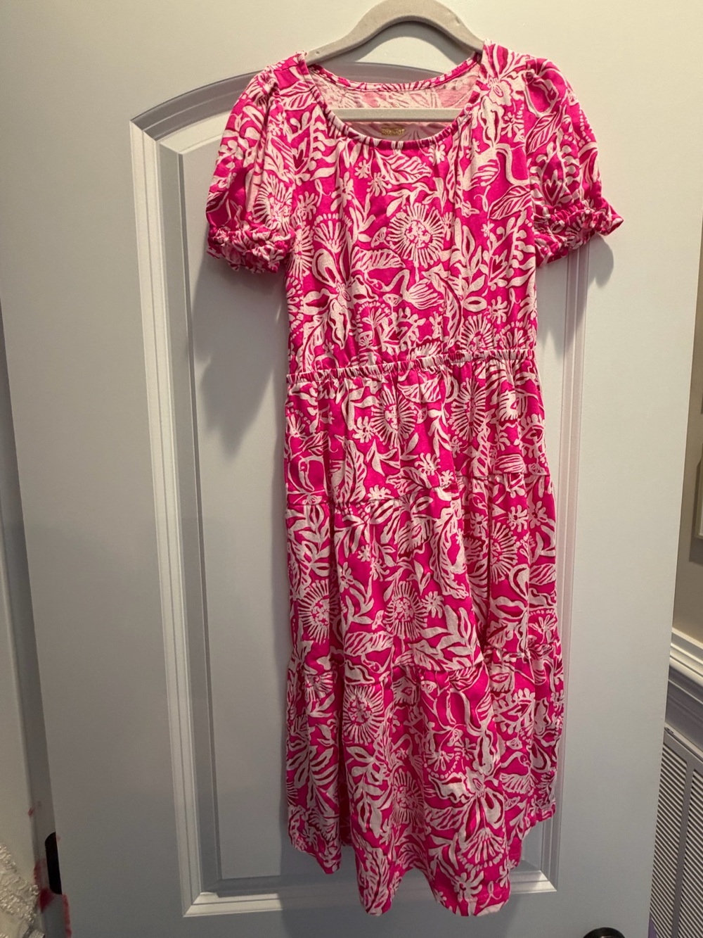 Lilly Pulitzer Hot Pink and White Floral Puff-Sleeve Dress